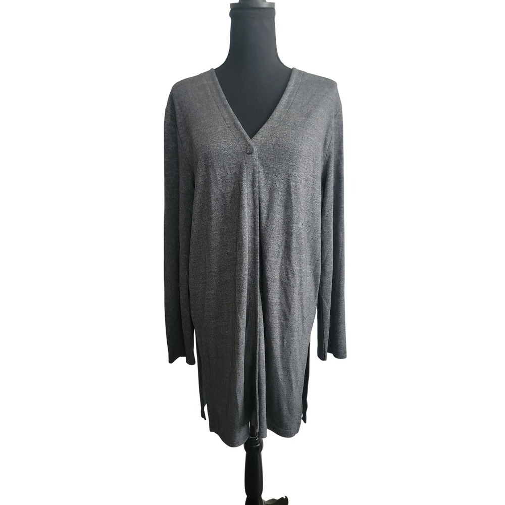 Josephine Chaus Womens Grey Longline Single Button Cardigan Sweater Side Slit L